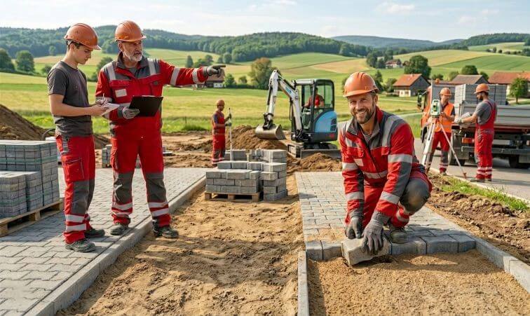 Das Team der BBH Tiefbau GmbH auf einer Baustelle in Thüringen