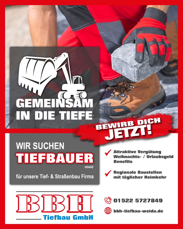 Stellenangebot Tiefbaufacharbeiter bei der BBH Tiefbau GmbH in Gera