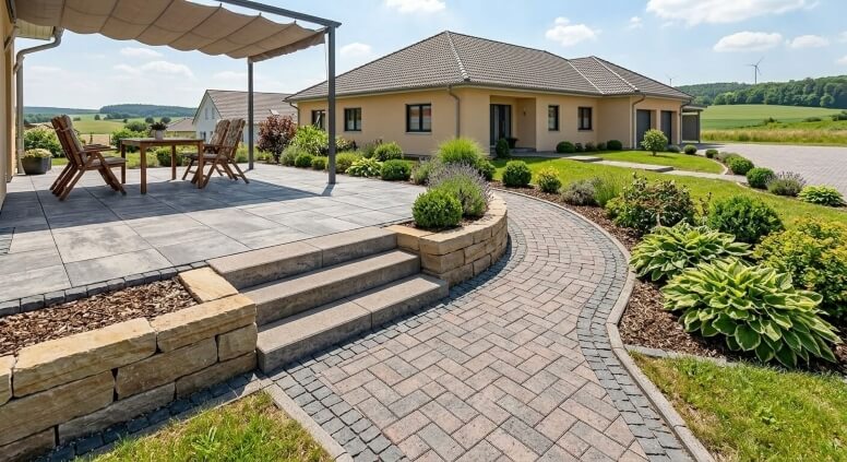 Professioneller Wegebau und Terrassenarbeiten an einem Wohnhaus in Gera